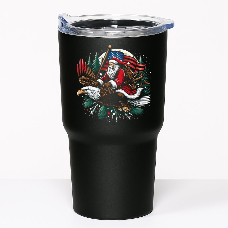 Santa Riding Eagle Usa Flag Christmas Tumbler