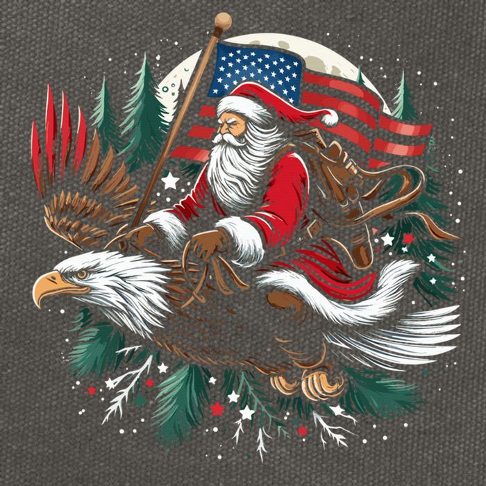 Santa Riding Eagle Usa Flag Christmas Cotton Canvas Backpack