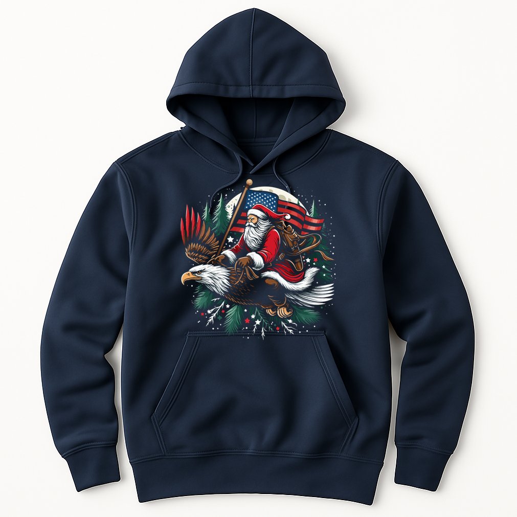 Santa Riding Eagle Usa Flag Christmas Hoodie