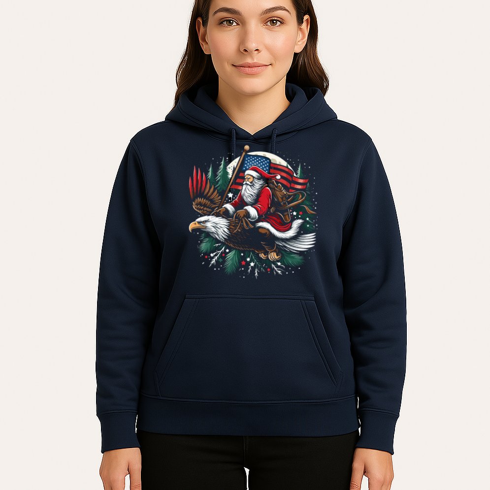 Santa Riding Eagle Usa Flag Christmas Hoodie