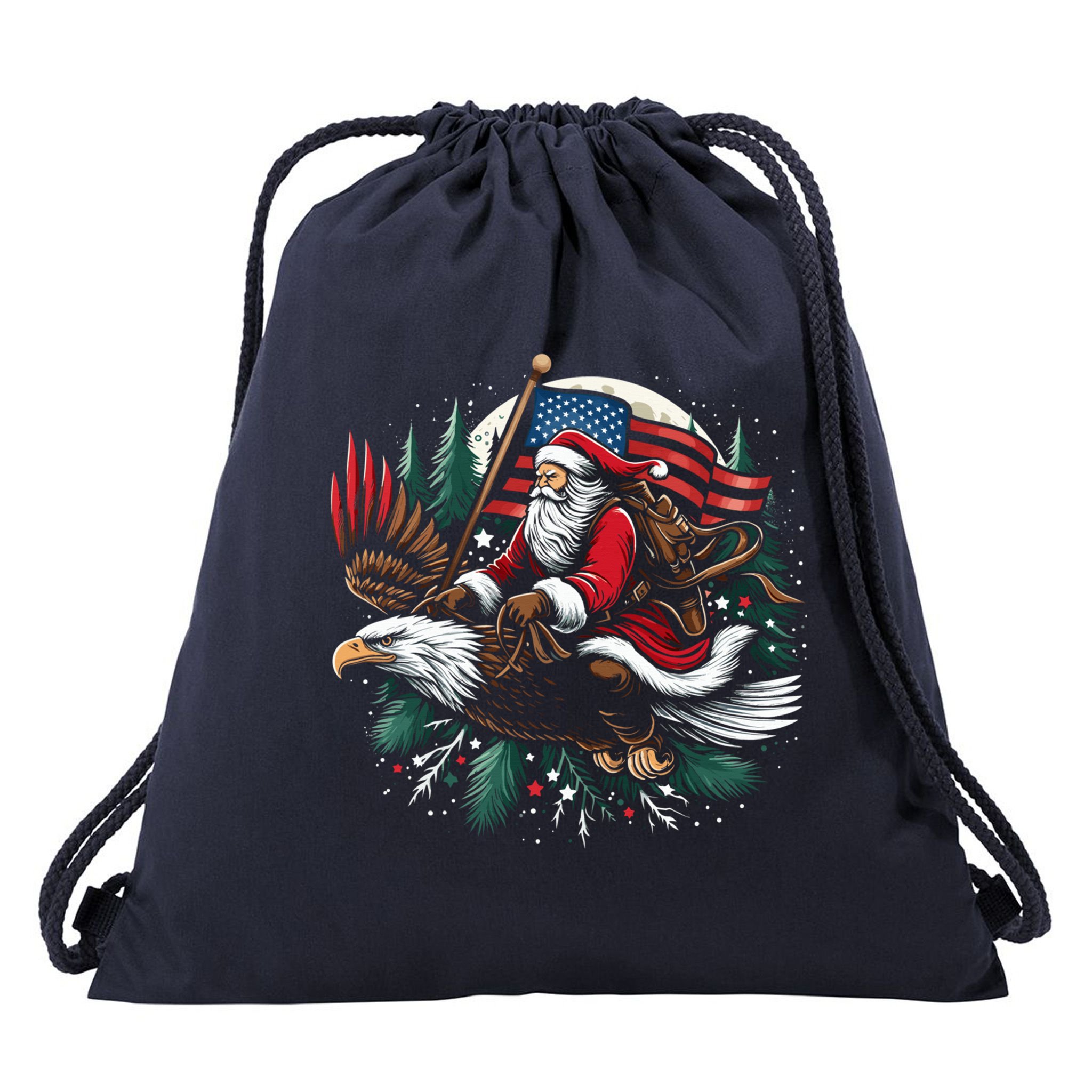 Santa Riding Eagle Usa Flag Christmas Drawstring Bag