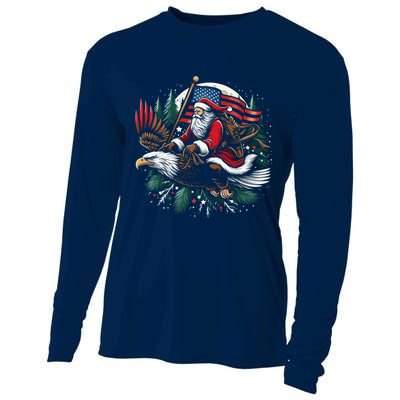 Santa Riding Eagle Usa Flag Christmas Cooling Performance Long Sleeve Crew