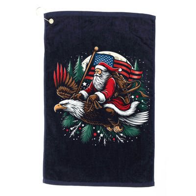 Santa Riding Eagle Usa Flag Christmas Golf Towel