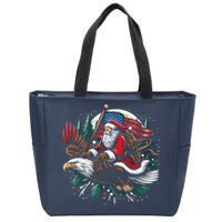 Santa Riding Eagle Usa Flag Christmas Zip Tote Bag