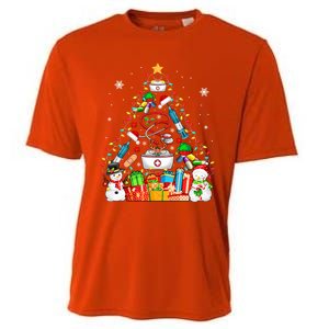 Santa Reindeer Elf Nurse Tools As Christmas Tree Lights Great Gift Cooling Performance Crew T-Shirt