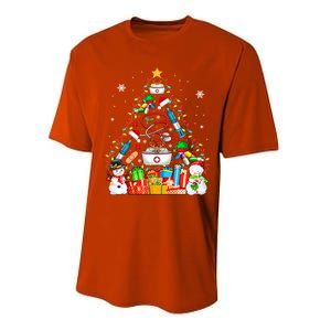 Santa Reindeer Elf Nurse Tools As Christmas Tree Lights Great Gift Performance Sprint T-Shirt