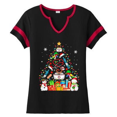 Santa Reindeer Elf Nurse Tools As Christmas Tree Lights Great Gift Ladies Halftime Notch Neck Tee