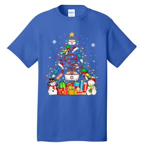 Santa Reindeer Elf Nurse Tools As Christmas Tree Lights Great Gift Tall T-Shirt