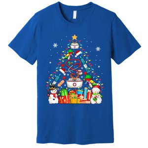 Santa Reindeer Elf Nurse Tools As Christmas Tree Lights Great Gift Premium T-Shirt