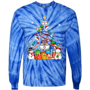 Santa Reindeer Elf Nurse Tools As Christmas Tree Lights Great Gift Tie-Dye Long Sleeve Shirt