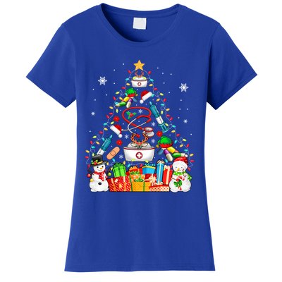 Santa Reindeer Elf Nurse Tools As Christmas Tree Lights Great Gift Women's T-Shirt