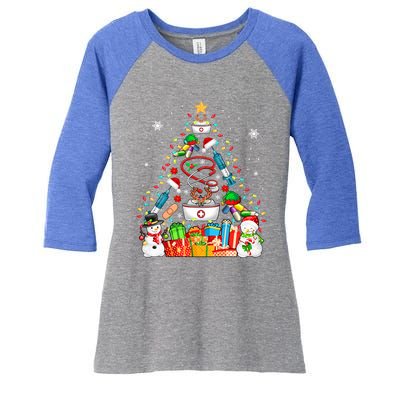 Santa Reindeer Elf Nurse Tools As Christmas Tree Lights Great Gift Women's Tri-Blend 3/4-Sleeve Raglan Shirt