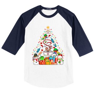 Santa Reindeer Elf Nurse Tools As Christmas Tree Lights Great Gift Baseball Sleeve Shirt