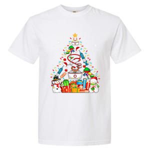 Santa Reindeer Elf Nurse Tools As Christmas Tree Lights Great Gift Garment-Dyed Heavyweight T-Shirt