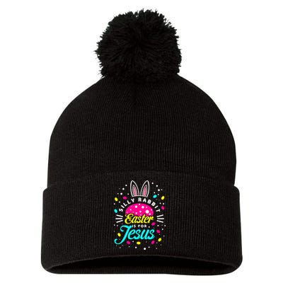 Silly Rabbit Easter Is For Jesus | Bunny Christians Pom Pom 12in Knit Beanie