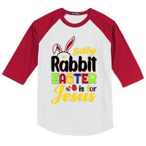 Silly Rabbit Easter Is For Jesus Funny Easter Kids Colorblock Raglan Jersey