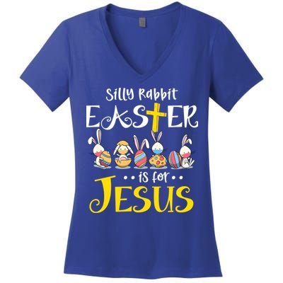 Silly Rabbit Easter Is For Jesus Bunny Face Mask Quarantined Gift Women's V-Neck T-Shirt