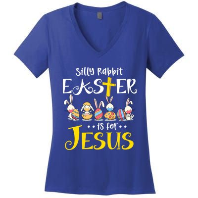 Silly Rabbit Easter Is For Jesus Bunny Face Mask Quarantined Gift Women's V-Neck T-Shirt