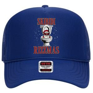 Skibid.I Rizzmas Funny Santa Toilet White Elephant Christmas High Crown Mesh Back Trucker Hat