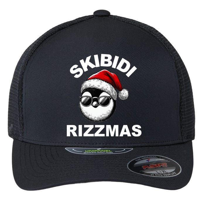 Skibidi Rizzmas Funny Christmas Penguin Flexfit Unipanel Trucker Cap