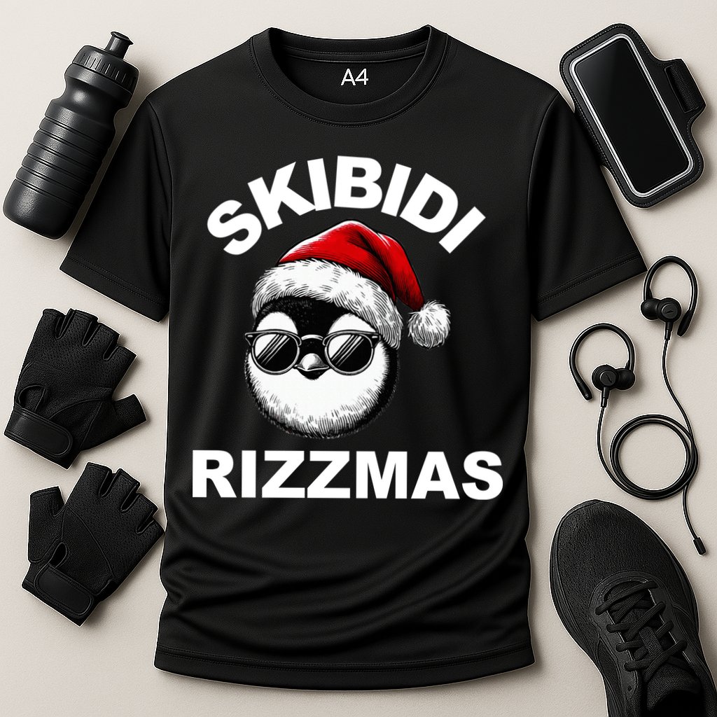 Skibidi Rizzmas Funny Christmas Penguin Cooling Performance Crew T-Shirt