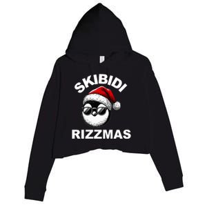 Skibidi Rizzmas Funny Christmas Penguin Crop Fleece Hoodie