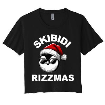 Skibidi Rizzmas Funny Christmas Penguin Crop Top