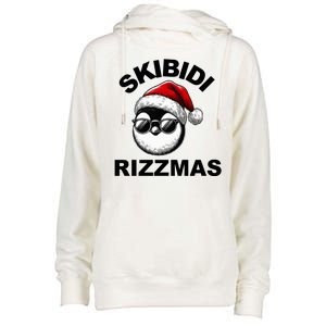 Skibidi Rizzmas Funny Christmas Penguin Womens Funnel Neck Pullover Hood