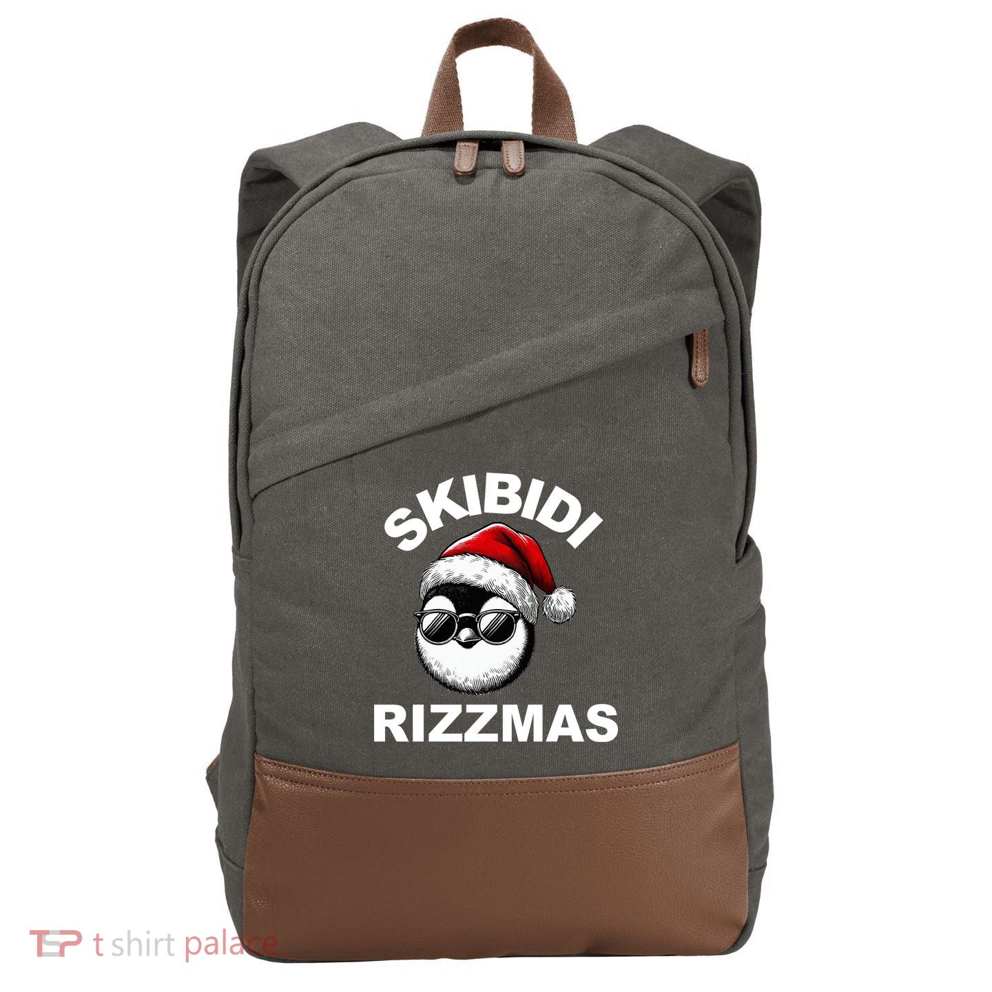 Skibidi Rizzmas Funny Christmas Penguin Cotton Canvas Backpack
