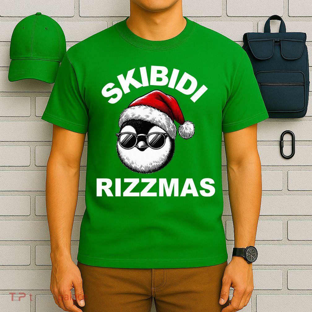 Skibidi Rizzmas Funny Christmas Penguin T-Shirt