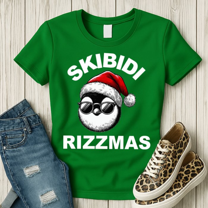 Skibidi Rizzmas Funny Christmas Penguin Womens T-Shirt