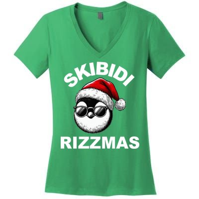Skibidi Rizzmas Funny Christmas Penguin Women's V-Neck T-Shirt