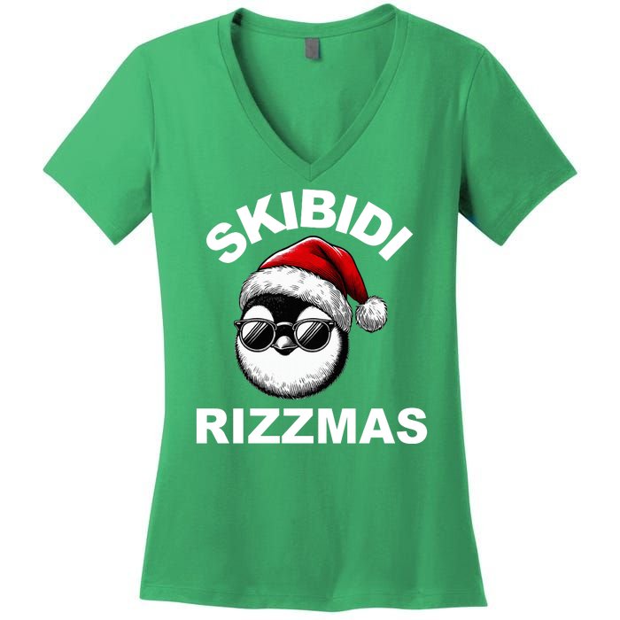 Skibidi Rizzmas Funny Christmas Penguin Women's V-Neck T-Shirt