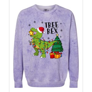 Santasaurus Rex Funny Dinosaur Chrismas Tree Rex Cool Gift Colorblast Crewneck Sweatshirt