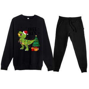 Santasaurus Rex Funny Dinosaur Chrismas Tree Rex Cool Gift Premium Crewneck Sweatsuit Set