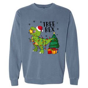 Santasaurus Rex Funny Dinosaur Chrismas Tree Rex Cool Gift Garment-Dyed Sweatshirt