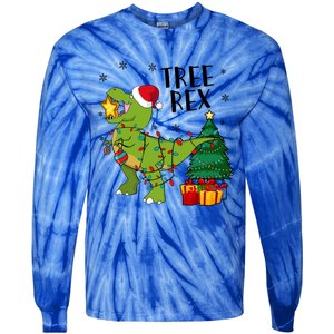 Santasaurus Rex Funny Dinosaur Chrismas Tree Rex Cool Gift Tie-Dye Long Sleeve Shirt