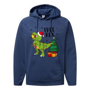 Santasaurus Rex Funny Dinosaur Chrismas Tree Rex Cool Gift Performance Fleece Hoodie