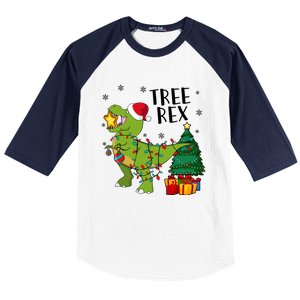 Santasaurus Rex Funny Dinosaur Chrismas Tree Rex Cool Gift Baseball Sleeve Shirt