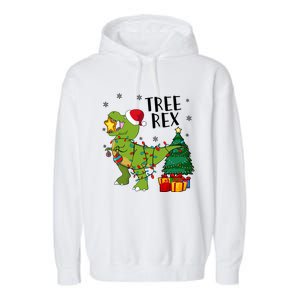 Santasaurus Rex Funny Dinosaur Chrismas Tree Rex Cool Gift Garment-Dyed Fleece Hoodie