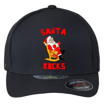 Santa Rocks Funny Christmas Flexfit Unipanel Trucker Cap