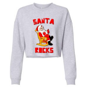 Santa Rocks Funny Christmas Cropped Pullover Crew