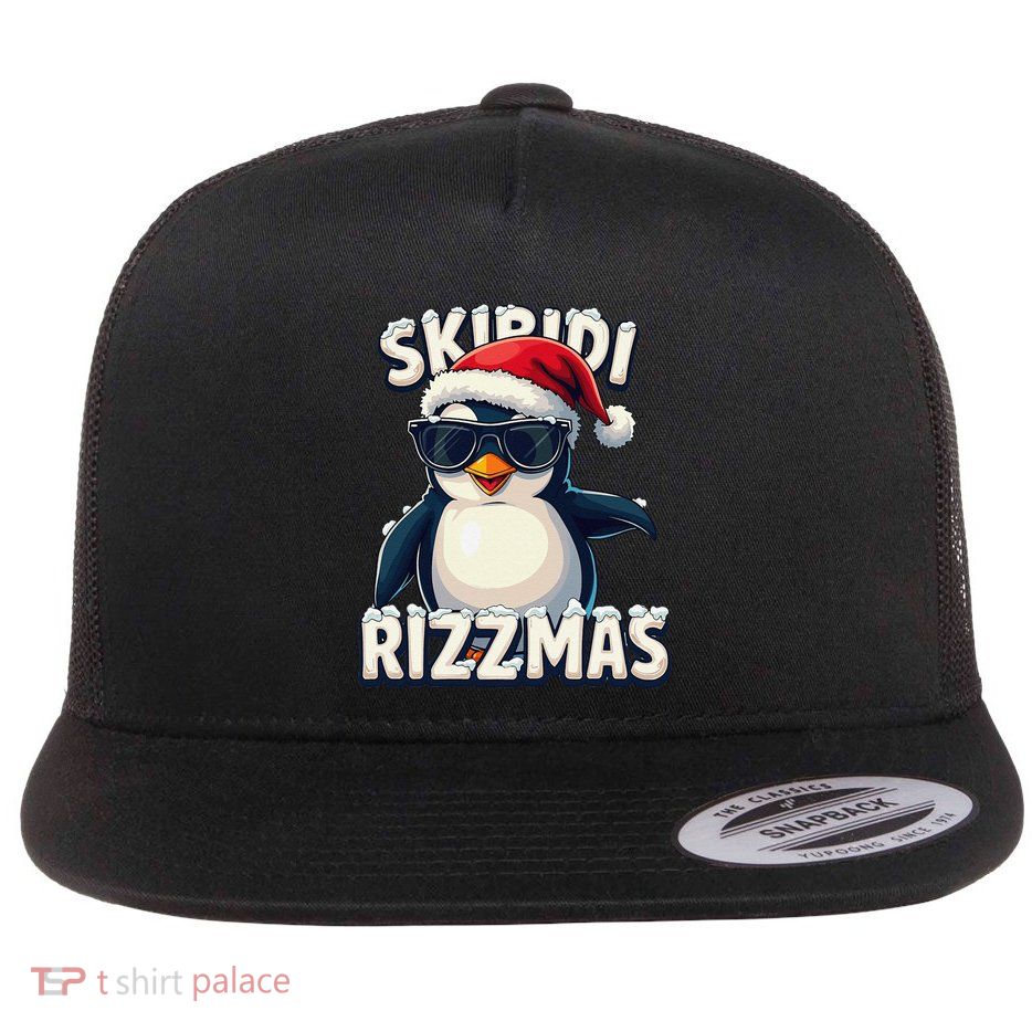Skibid.I Rizzmas Funny Gen Alpha Slang Christmas Penguin Flat Bill Trucker Hat