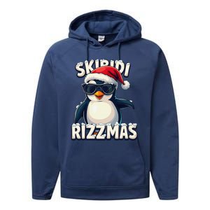 Skibid.I Rizzmas Funny Gen Alpha Slang Christmas Penguin Performance Fleece Hoodie