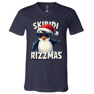 Skibid.I Rizzmas Funny Gen Alpha Slang Christmas Penguin V-Neck T-Shirt