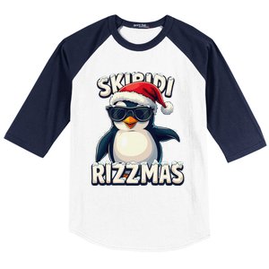 Skibid.I Rizzmas Funny Gen Alpha Slang Christmas Penguin Baseball Sleeve Shirt