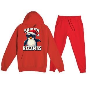 Skibid.I Rizzmas Funny Gen Alpha Slang Christmas Penguin Premium Hooded Sweatsuit Set