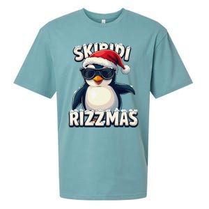 Skibid.I Rizzmas Funny Gen Alpha Slang Christmas Penguin Sueded Cloud Jersey T-Shirt