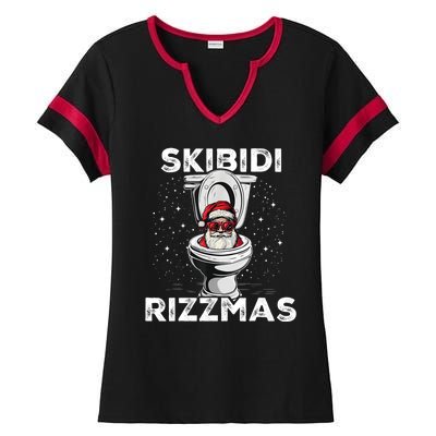 Skibidi Rizzmas Funny Toilet Santa Christmas Ladies Halftime Notch Neck Tee