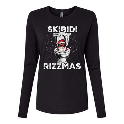 Skibidi Rizzmas Funny Toilet Santa Christmas Womens Cotton Relaxed Long Sleeve T-Shirt